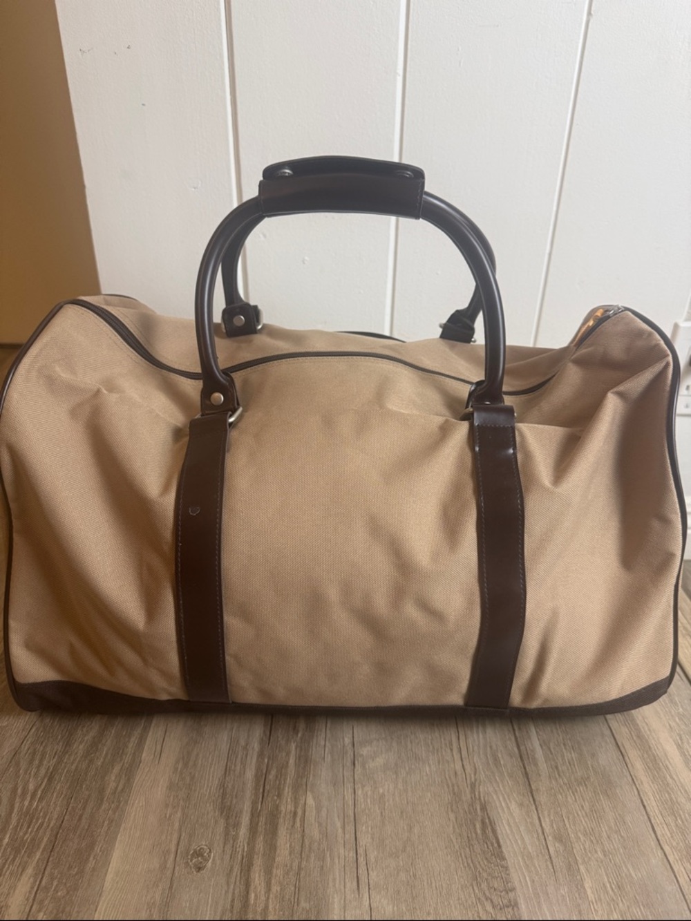 Aramis Canvas Leather Trim Weekender Duffel Bag Brown Travel Strap